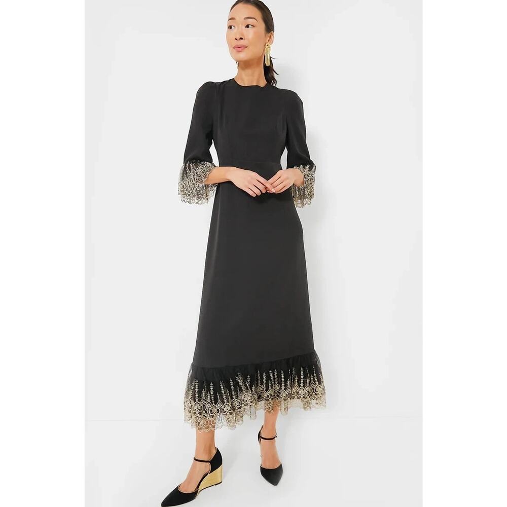 POMANDER PLACE Black Lillith Gold Lace Formal Maxi Dress Size XL NWT